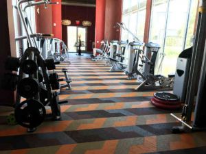 apartment weight room with weight machines